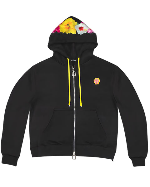 Black Flowered Hoodie