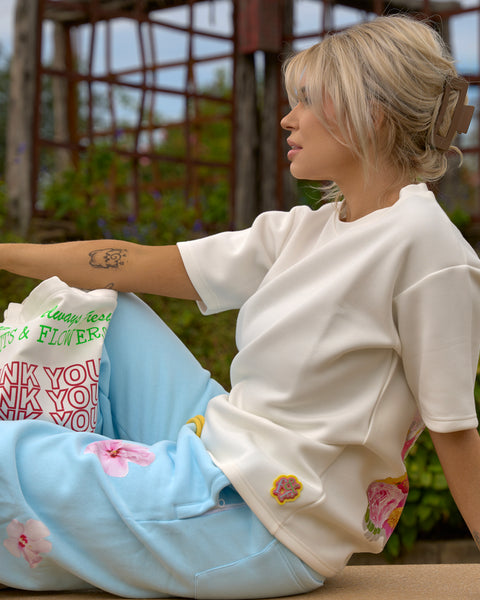 Blue Floral Baggy Sweatpants