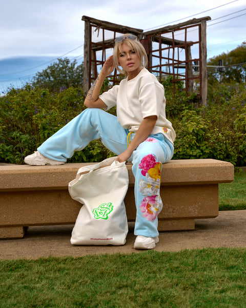 Blue Floral Baggy Sweatpants