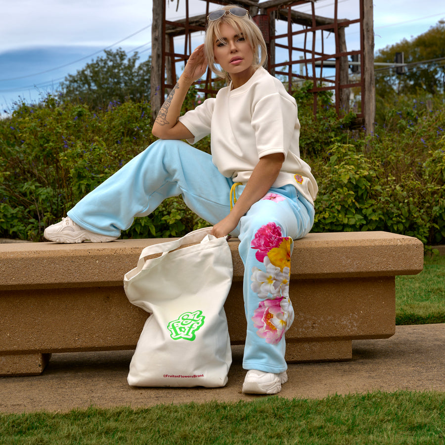 Blue Floral Baggy Sweatpants
