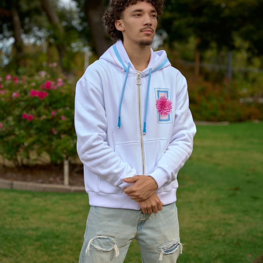 White Dahlia Flower Hoodie