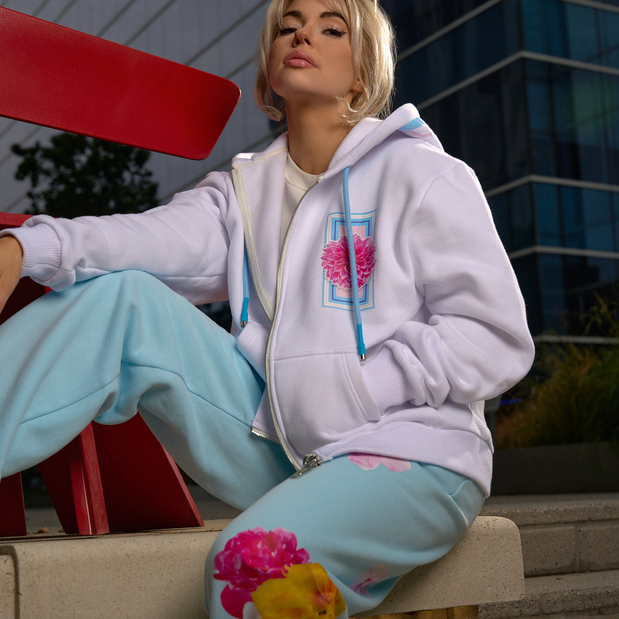 White Dahlia Flower Hoodie