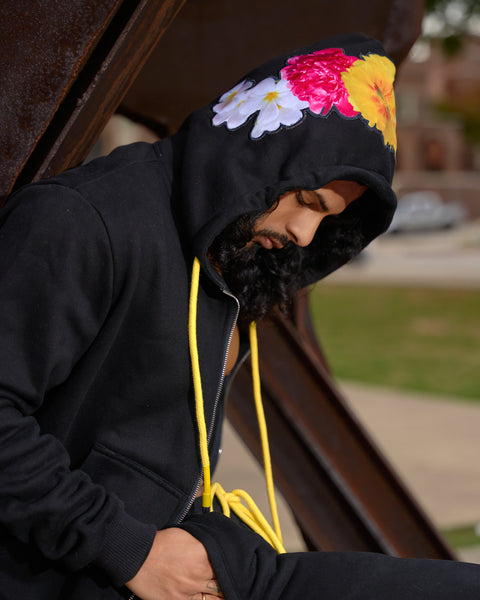 Black Flowered Hoodie