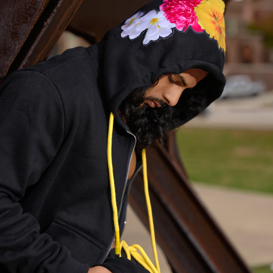 Black Flowered Hoodie