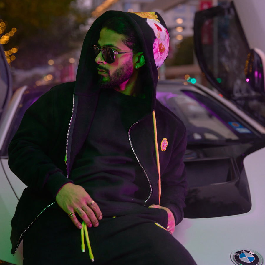 Black Flowered Hoodie